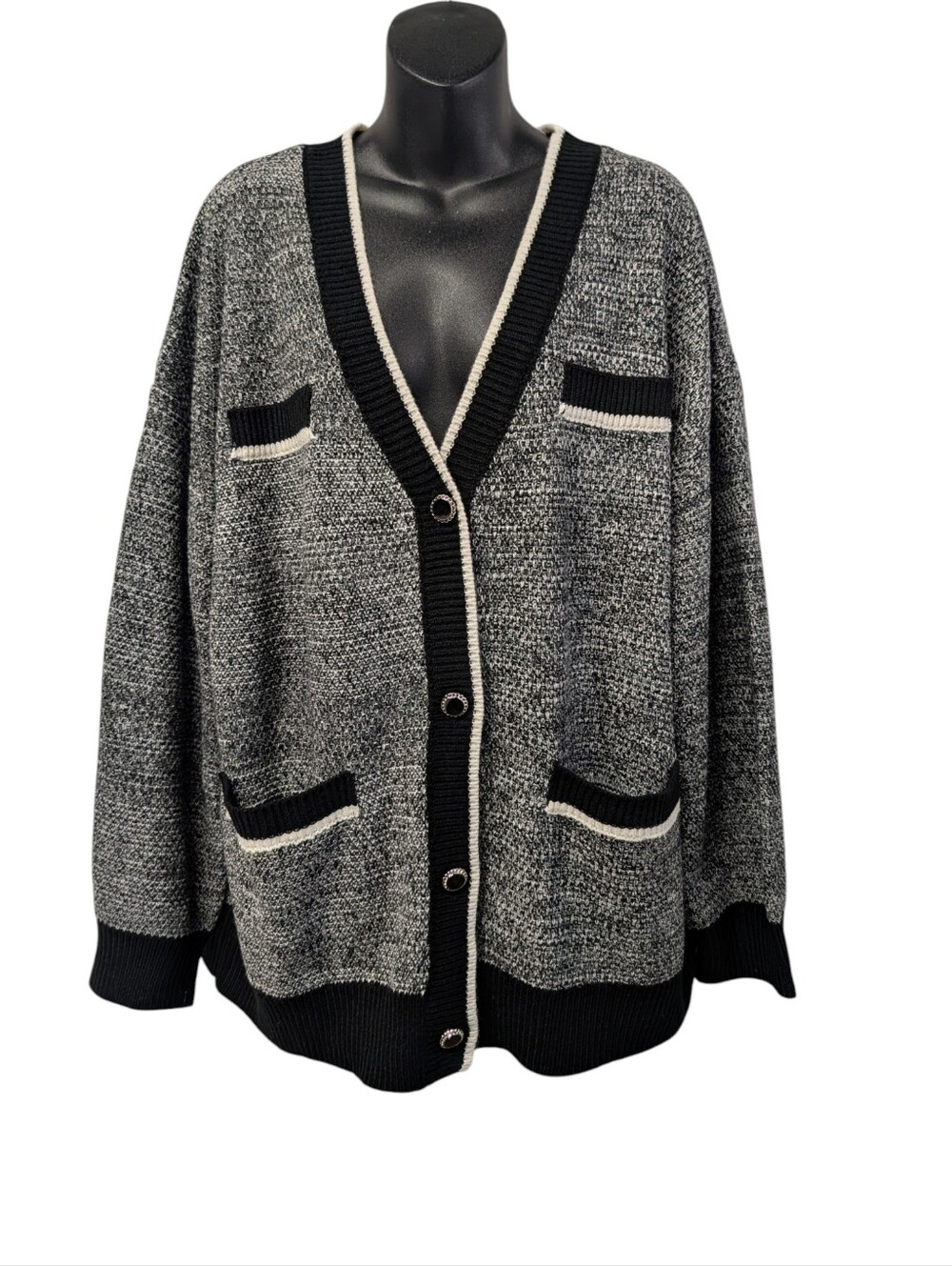 Dokotoo Men's Size XL Black White Marled Knit Button Cardigan NWT Pockets NWT